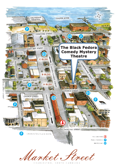 Downtown Charleston map with Black Fedora theater